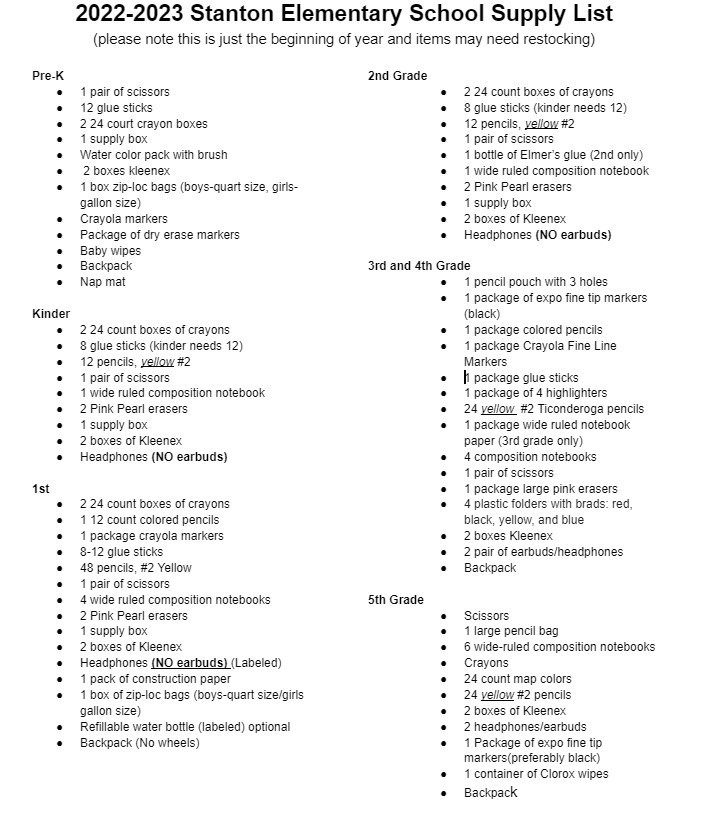 School Supply List