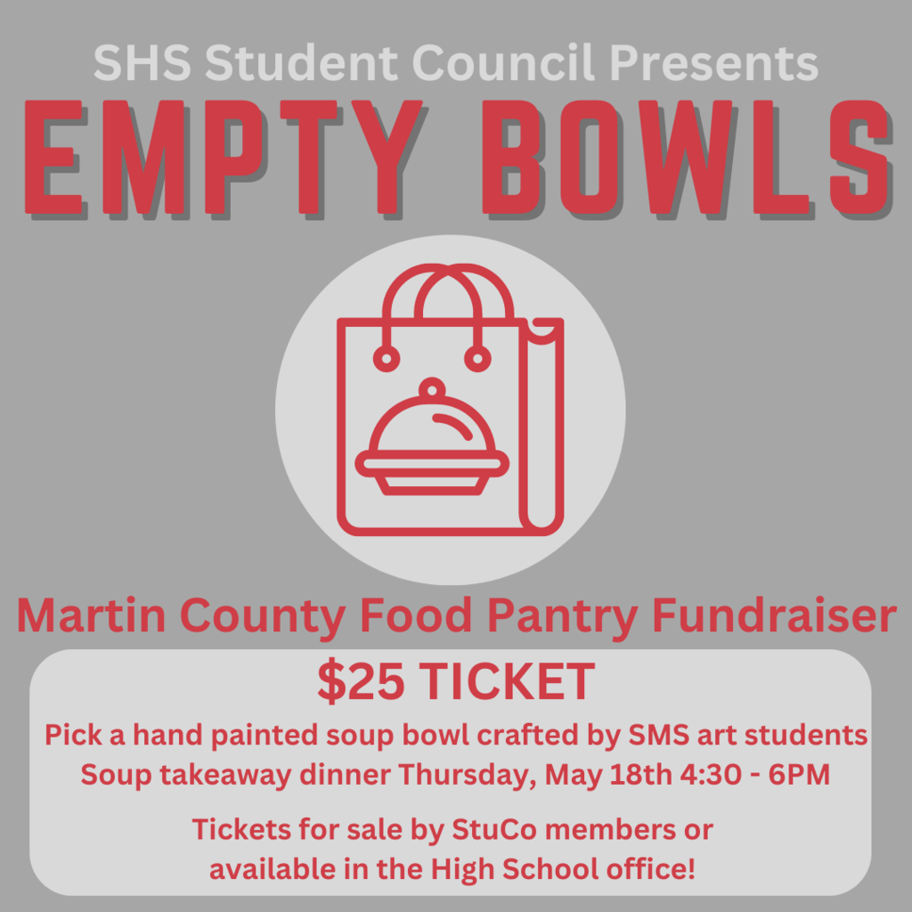 Help us to support the Martin County Food Pantry! See a StuCo member or the High School office to purchase a ticket!